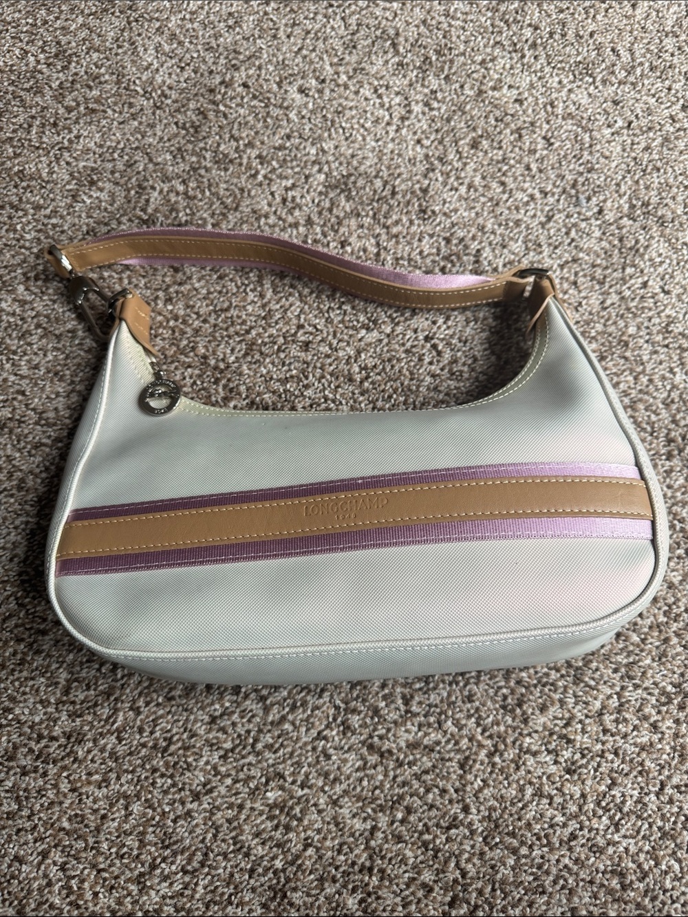 Longchamp Cream Shoulder Bag with Tan and Pink Accents